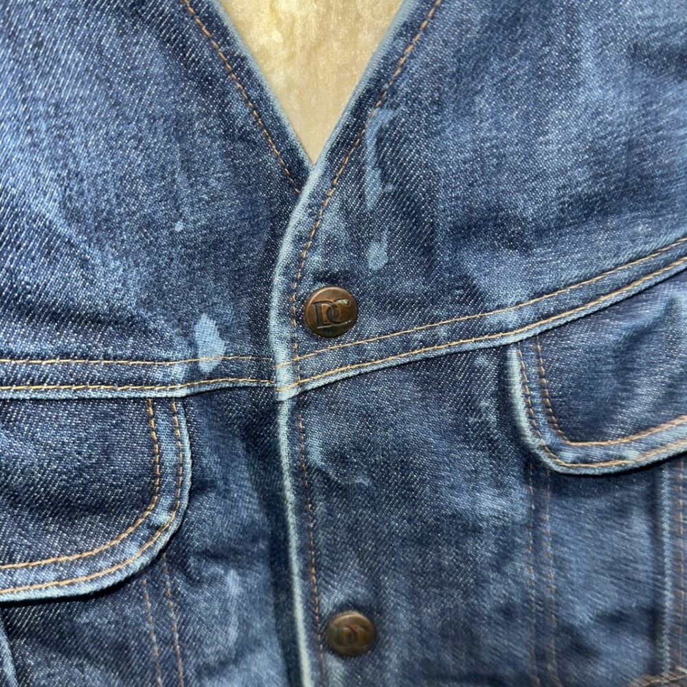 Vintage Dee Cee Sherpa Lined Denim Western Vest Mens Blue L XL Made in USA - Picture 3 of 7
